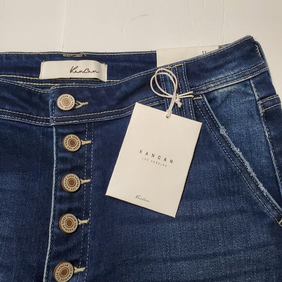 KanCan Sian High Rise Flare Jeans Dark Wash Size 11/29 Frayed Hem Bell Bottoms - Picture 6 of 14